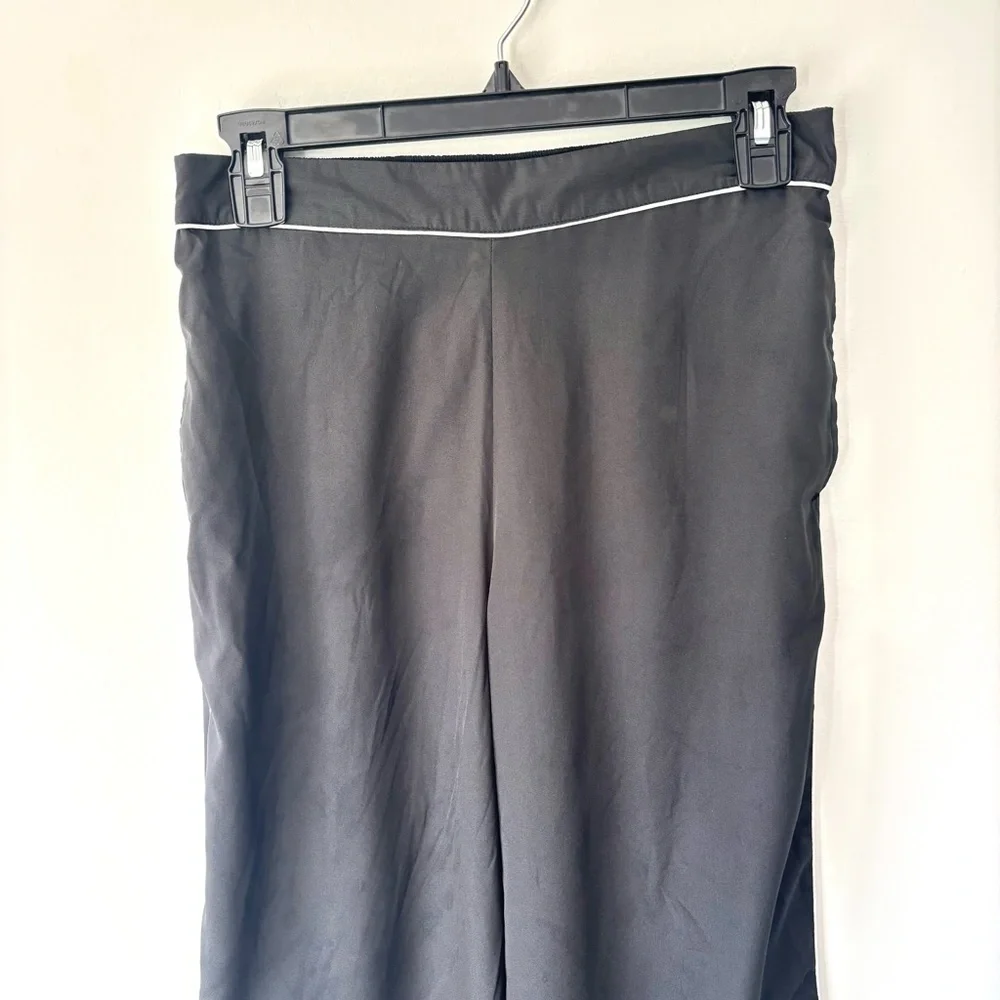 Jason Wu Black Wide Leg Straight Pant White Stripe Satin Flowy Track Pant Sporty